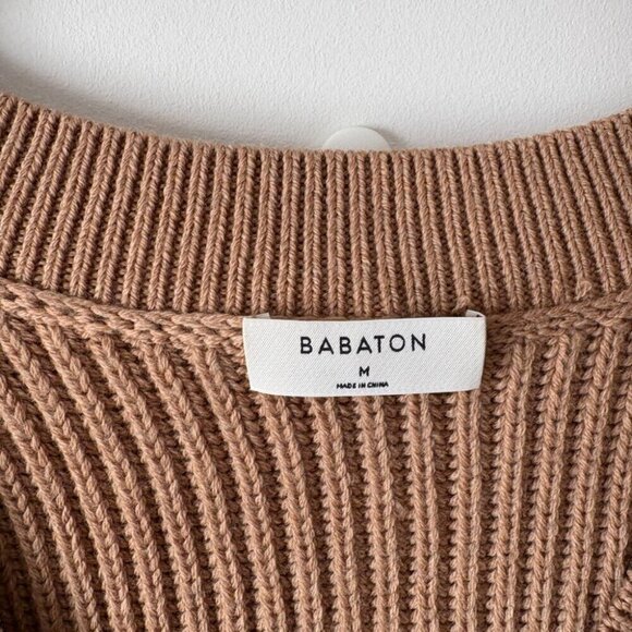 Aritzia Babaton Roger Merino Wool Sweater Camel Tan Size Medium - Picture 6 of 7